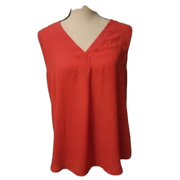 Ann Taylor Tops - Ann Taylor Sleeveless V Neck Flowy Top, Hot Salmon Pink Color, Size Medium
